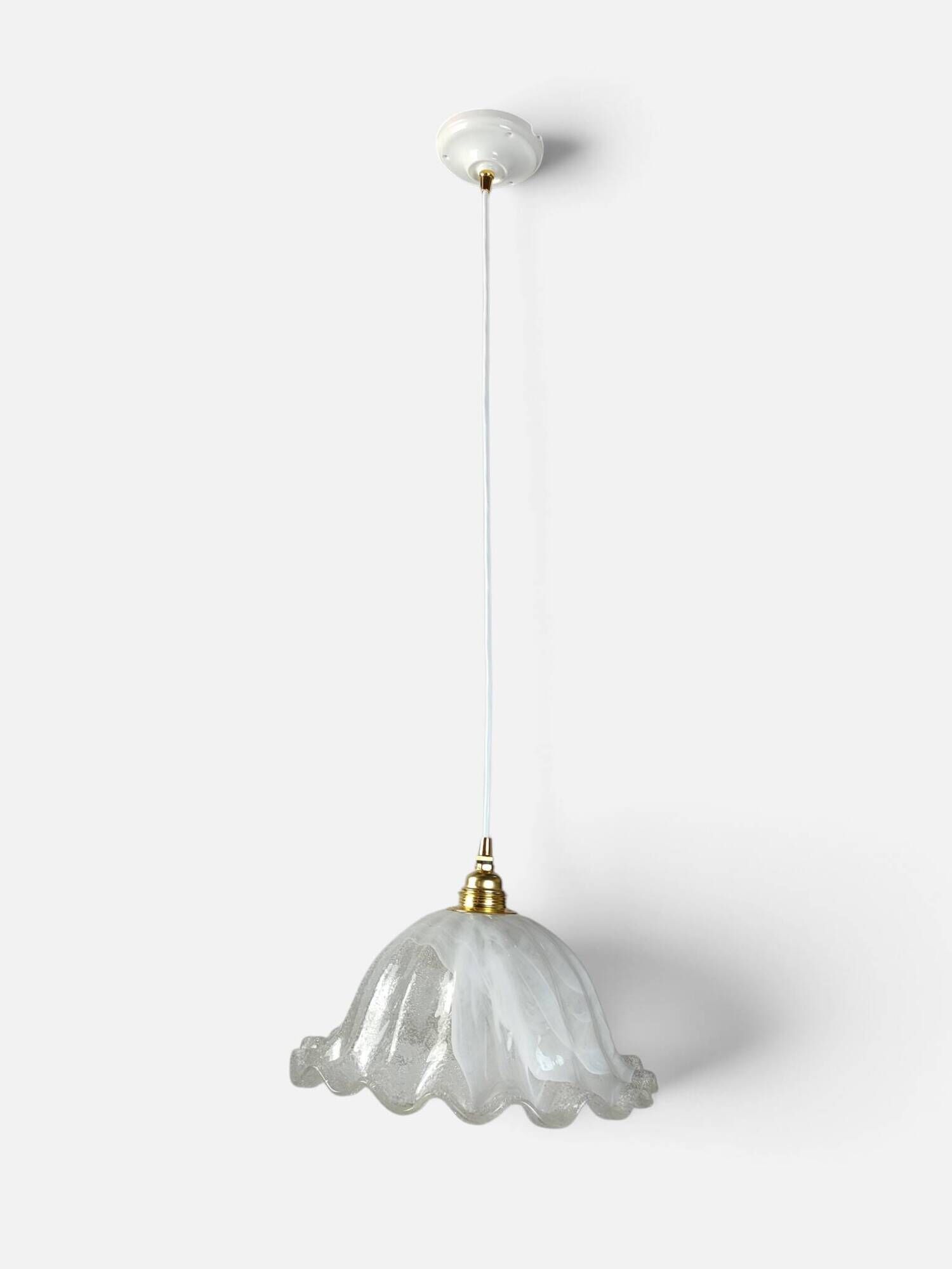 Suspension corolle 70s en verre de Murano texturé