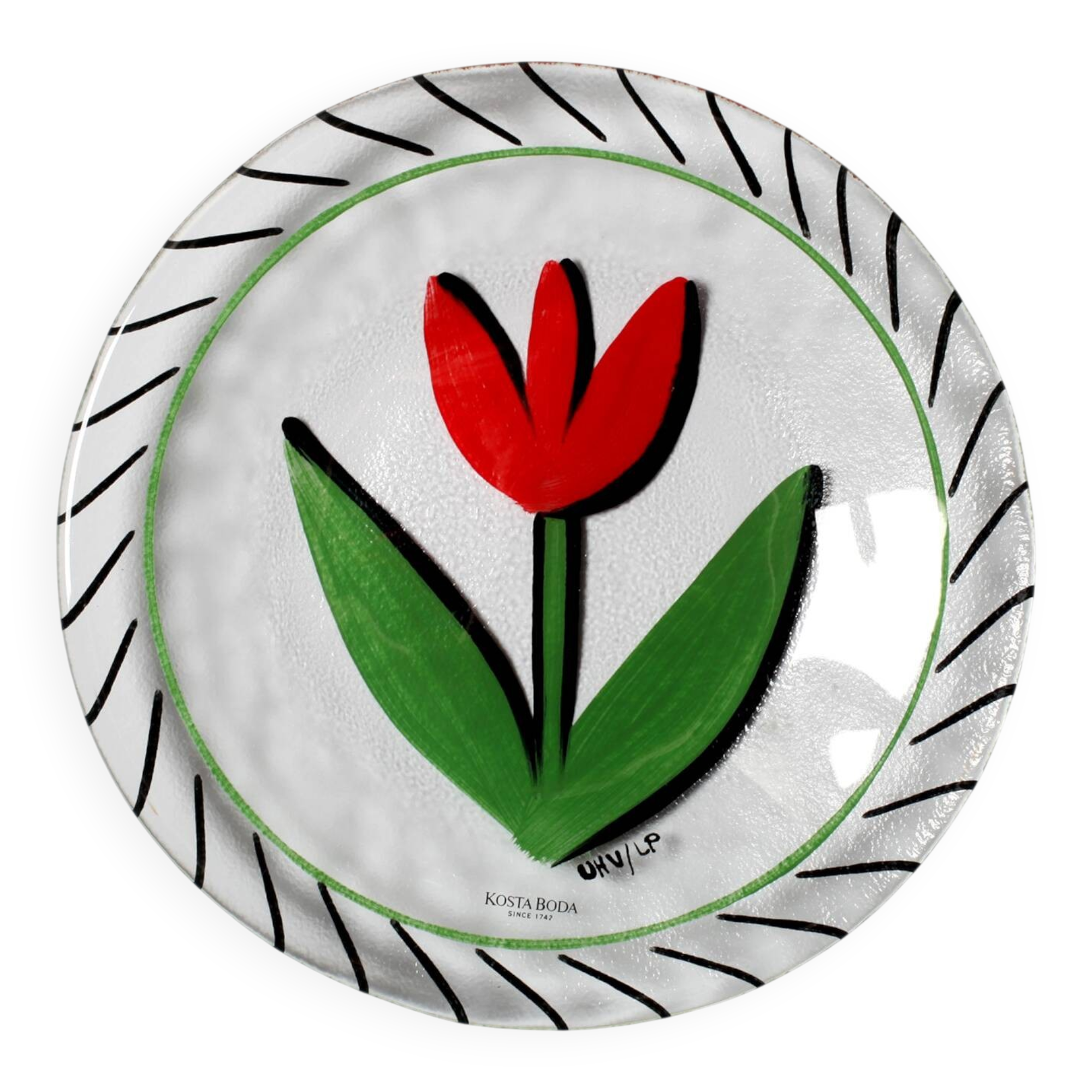 Vintage Kosta Boda Glass Plate: Red Tulip Design by Ulrica Hydman Vallien