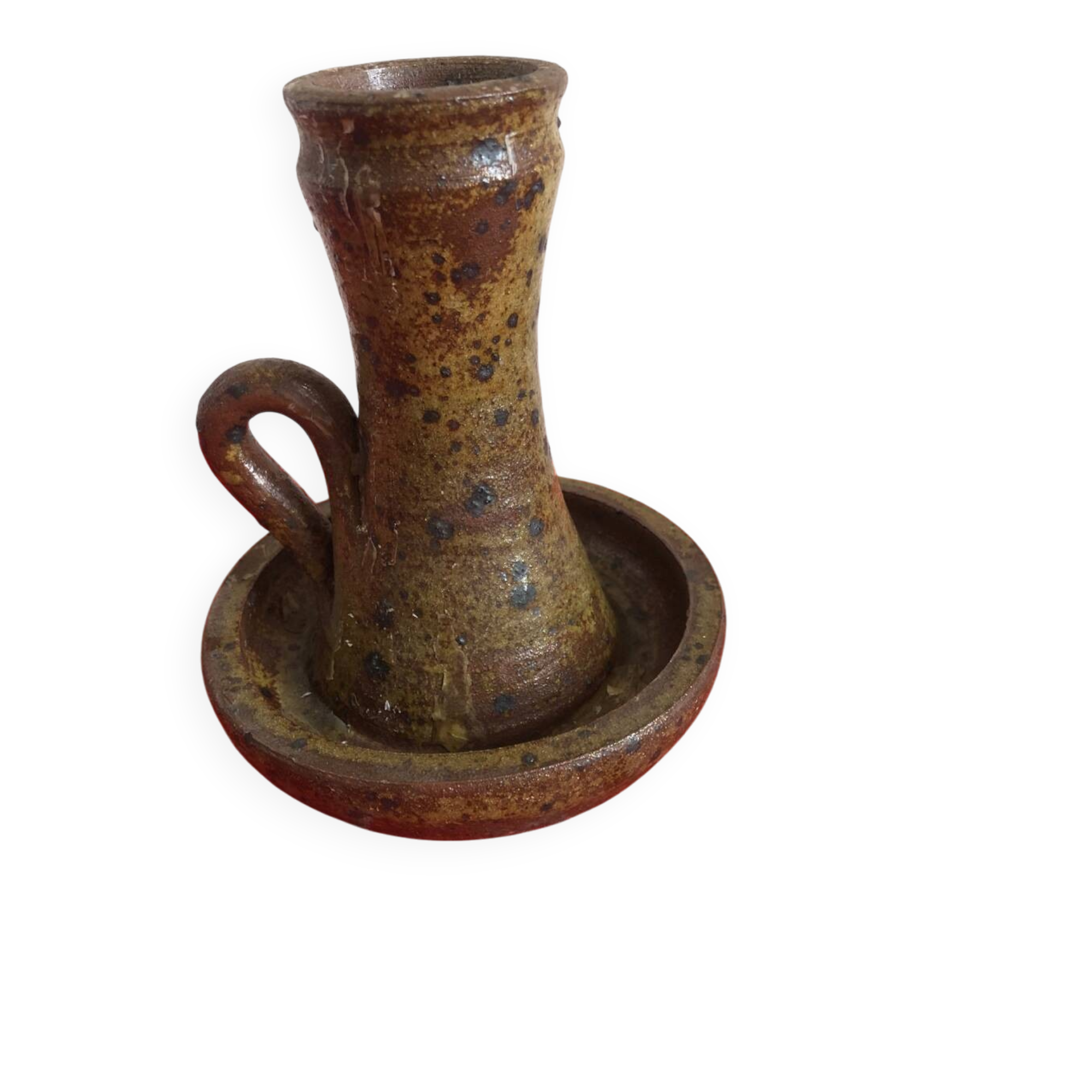 Antique pyrite sandstone candlestick