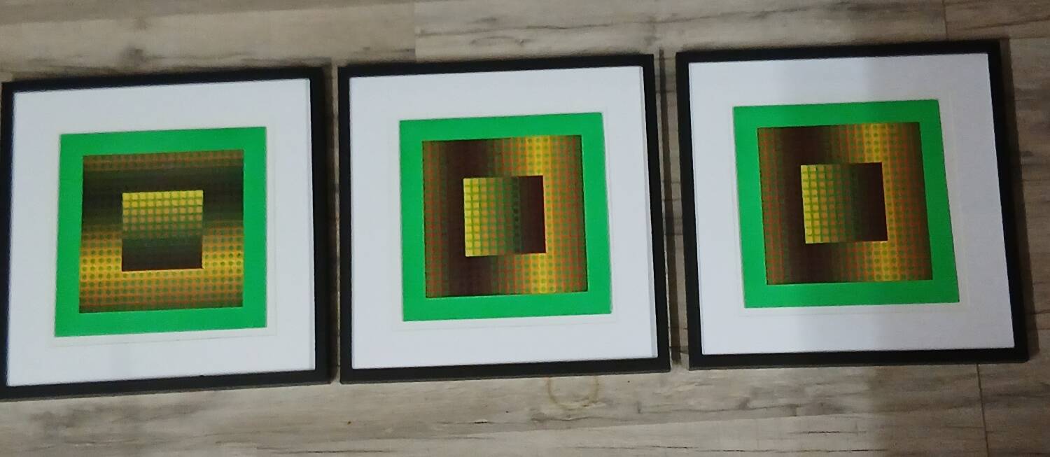 Vintage Optical Art Triptych - Victor Vasarely - Frames 40x40cm