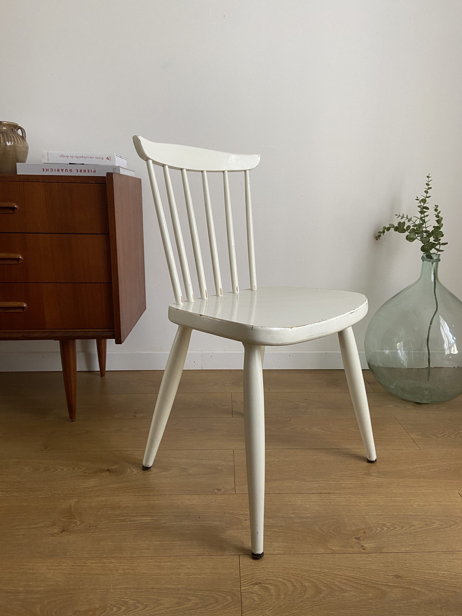 Vintage scandinavian style white chair in solid wood