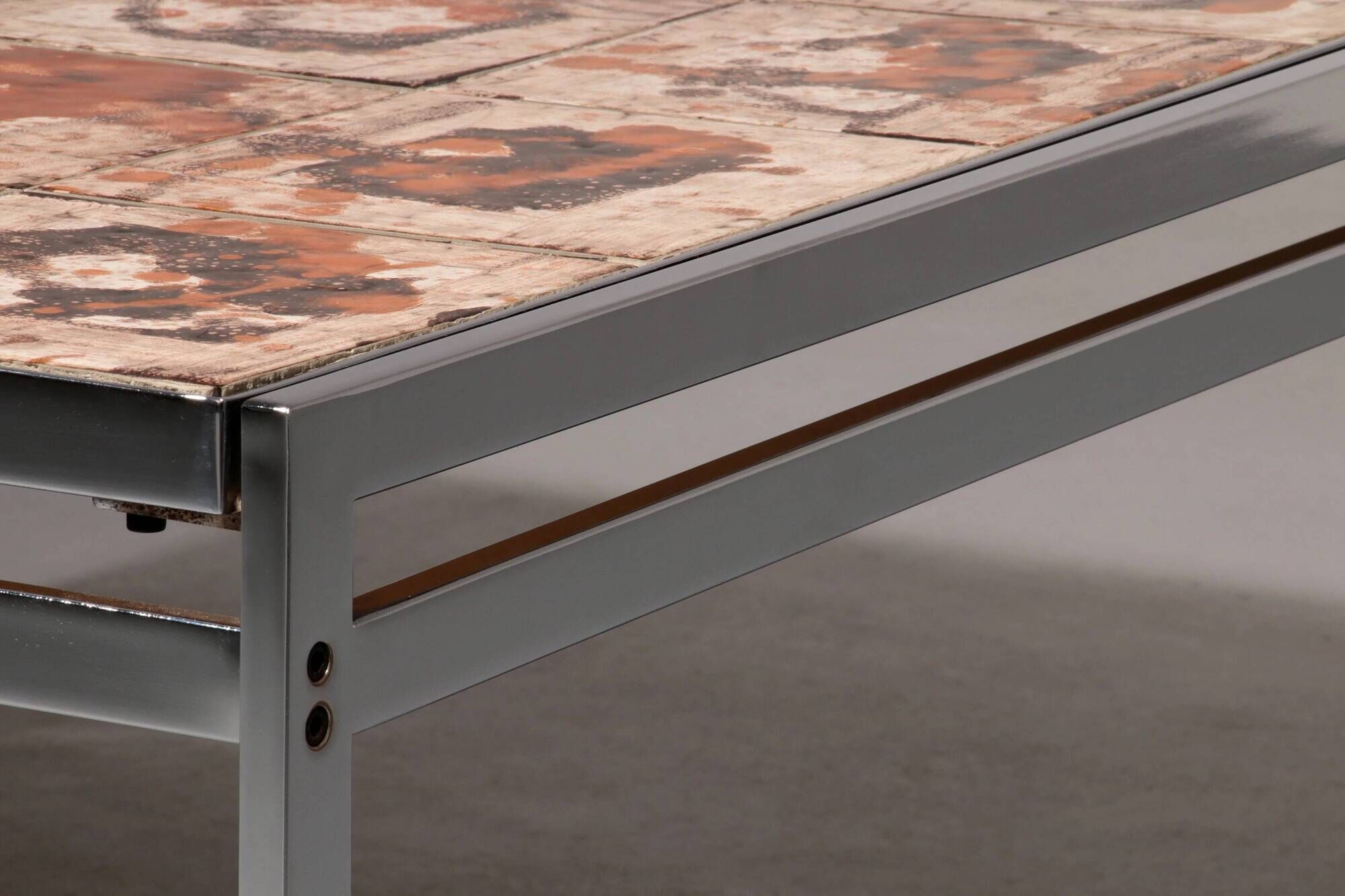 Coffee table in chrome-plated frame and ceramic tiles, Denmark, 1970s