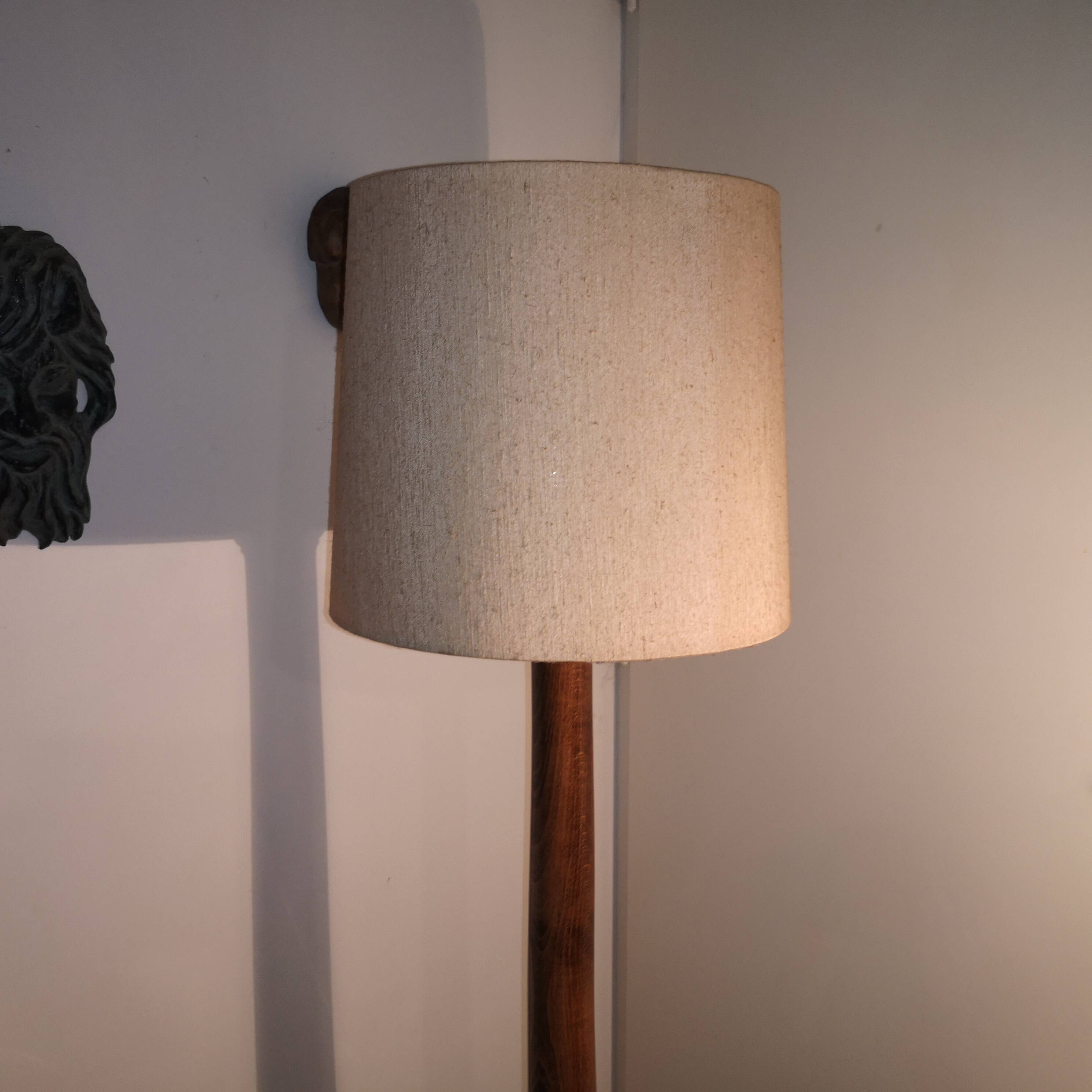 Large Art Deco floor lamp in oak by Charles Dudouyt, 105 cm