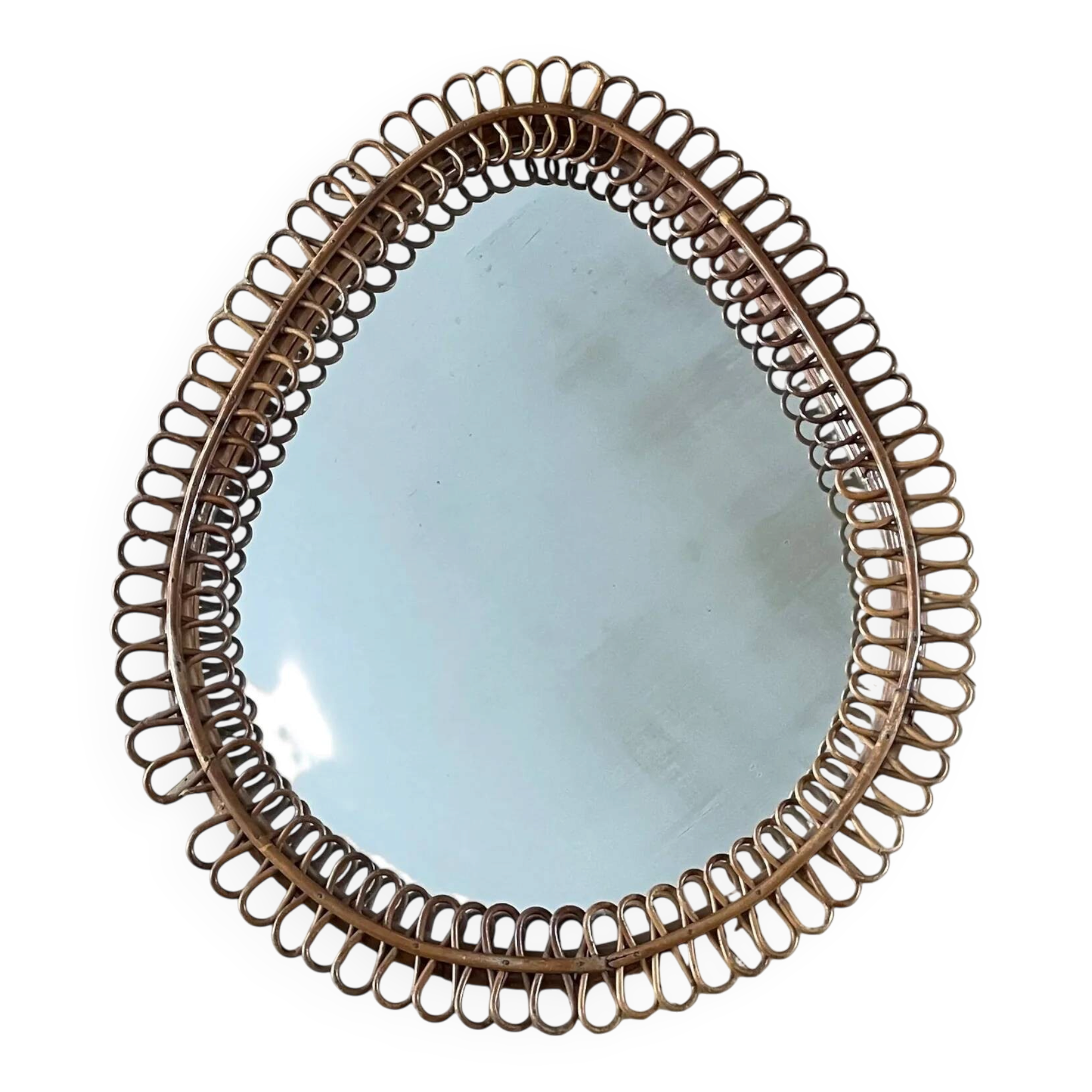 Grand miroir vintage en rotin et bambou