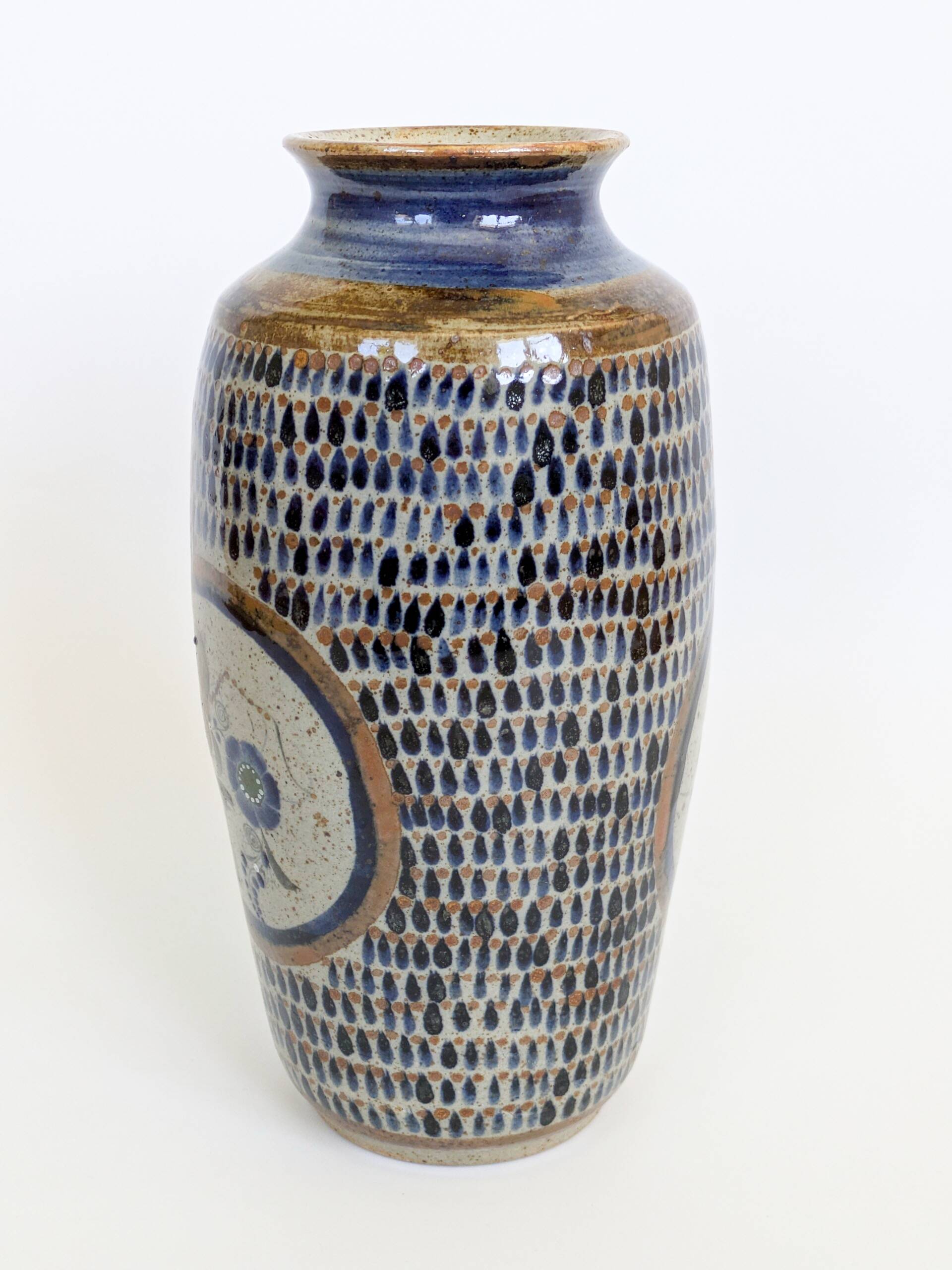 Large ceramic vase Tonalá hand-painted, Mexico 1970s
