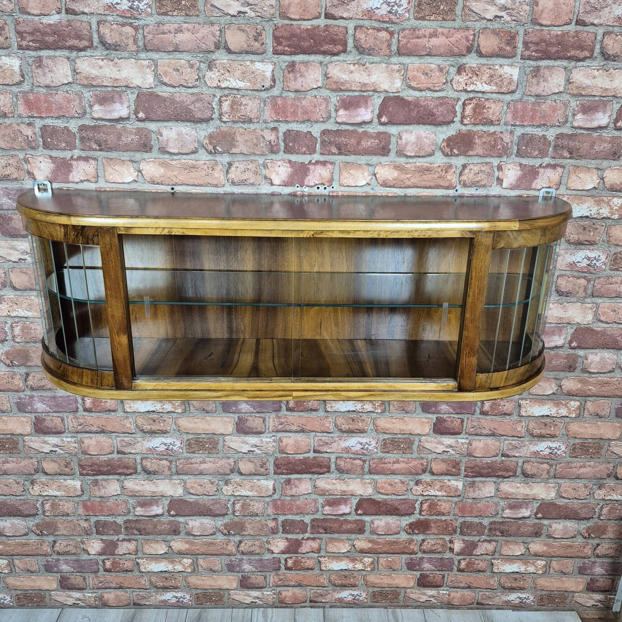 Upcycled Art Deco Walnut Wall Cabinet with Slatted Glass Corners - 1930s