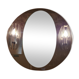 Bathroom mirror with sconces, vintage smoked glass 70s