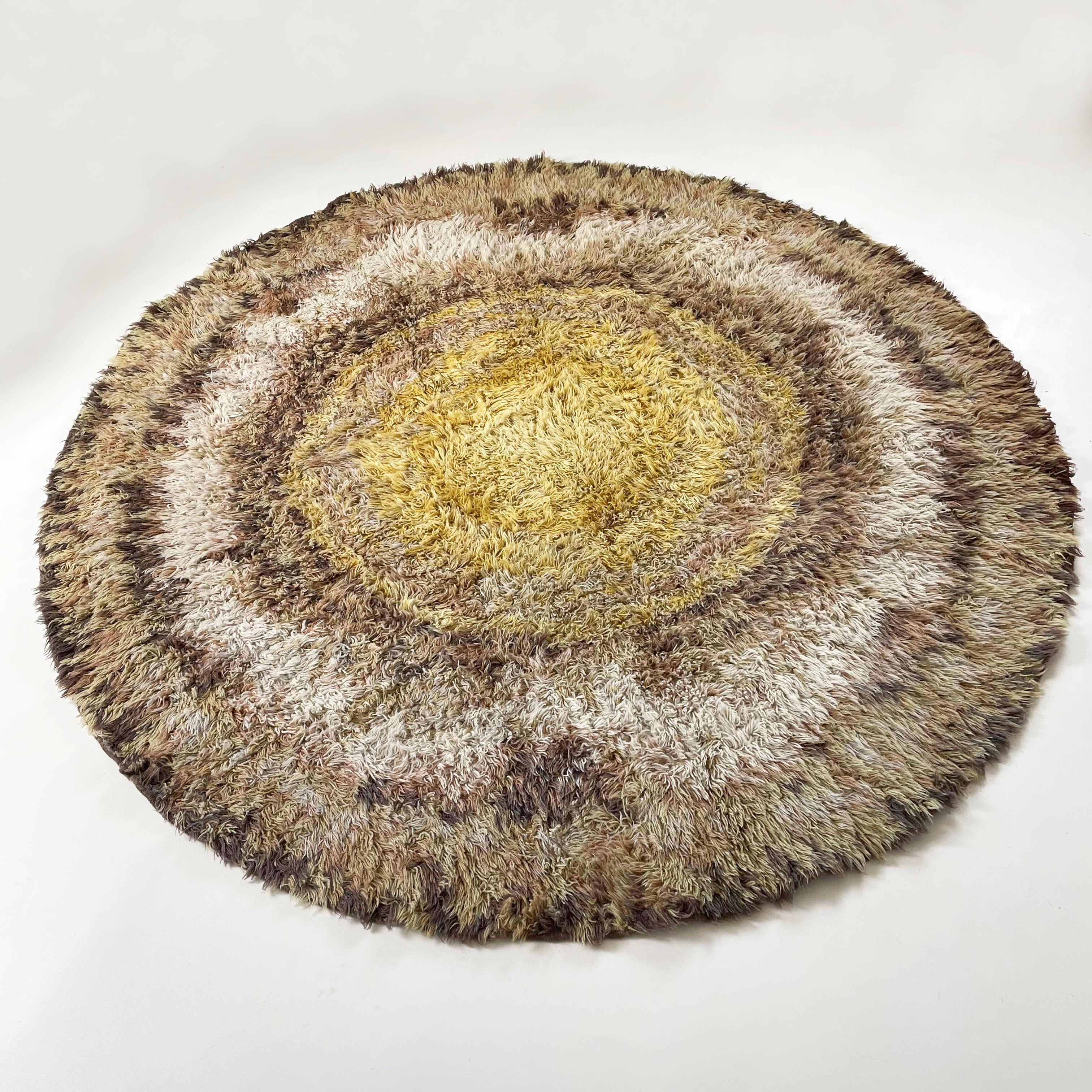 195cm multi-color scandinavian psychedelic batik high pile pop art rya rug 1970s