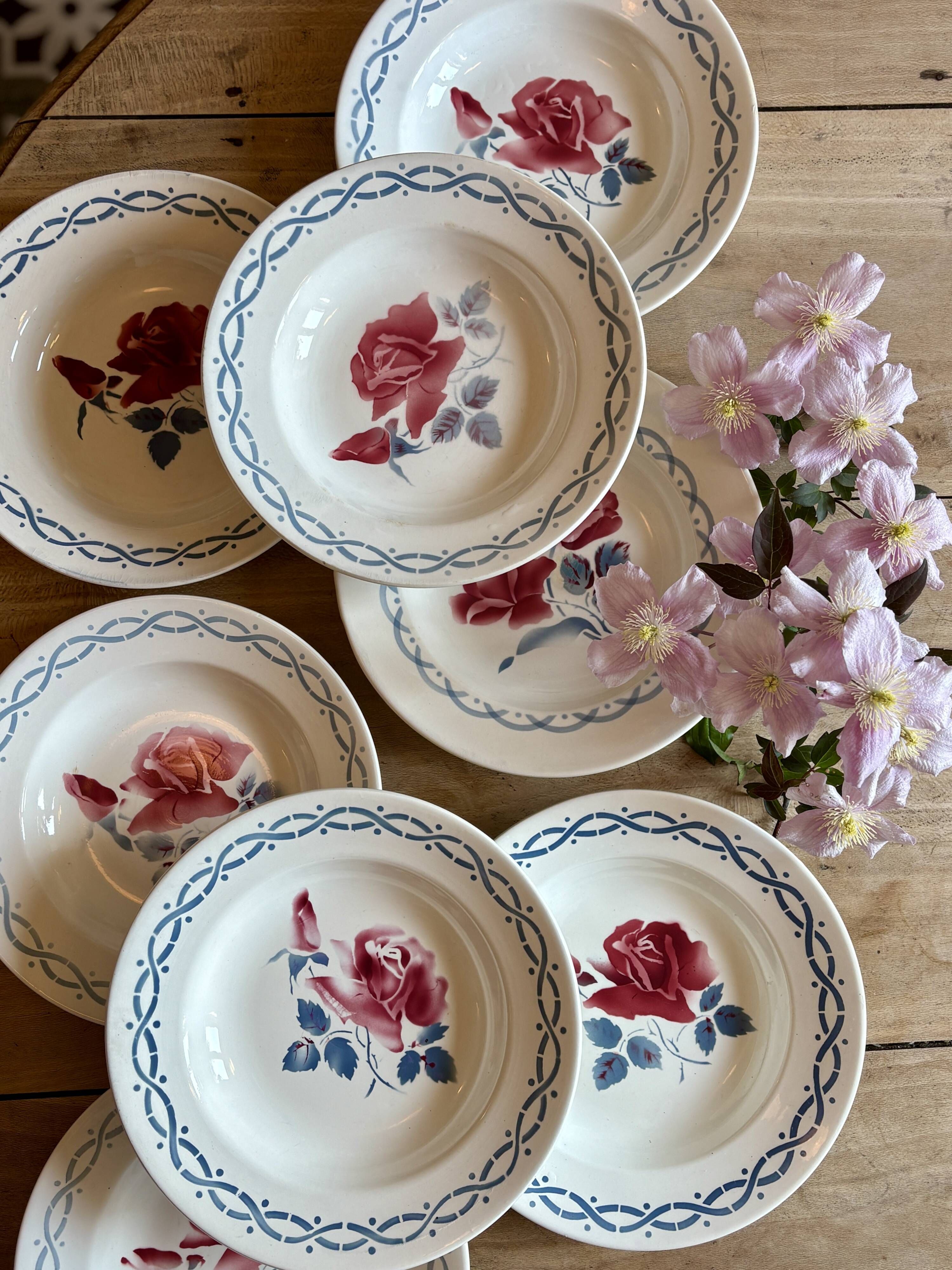 Set of 8 vintage soup plates - Janine and Cannes model by Digoin Sarrr