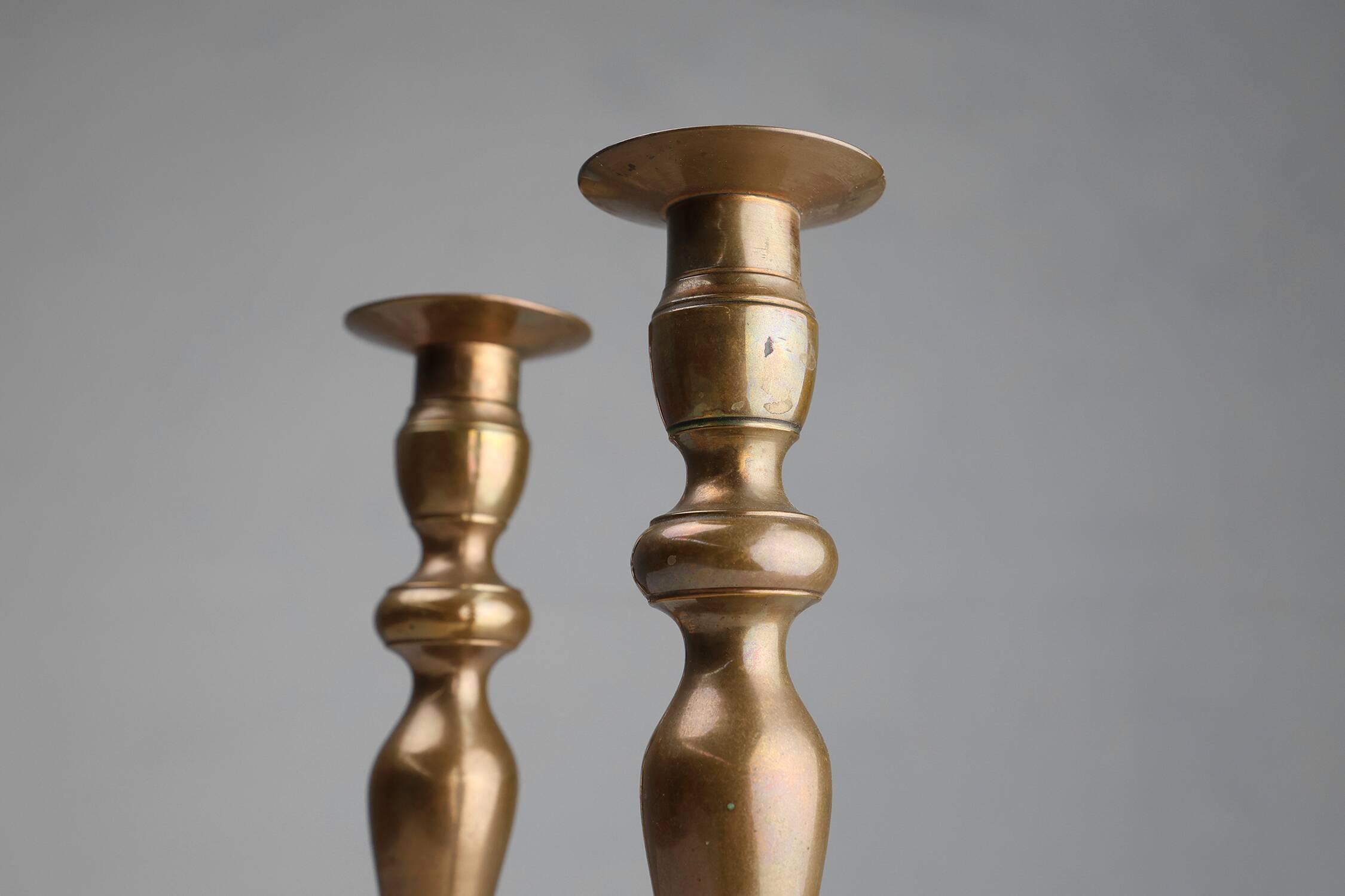 Set of two antique 19th century French copper candlesticks