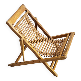 Chaise longue enfant en bambou & hêtre vintage 1950