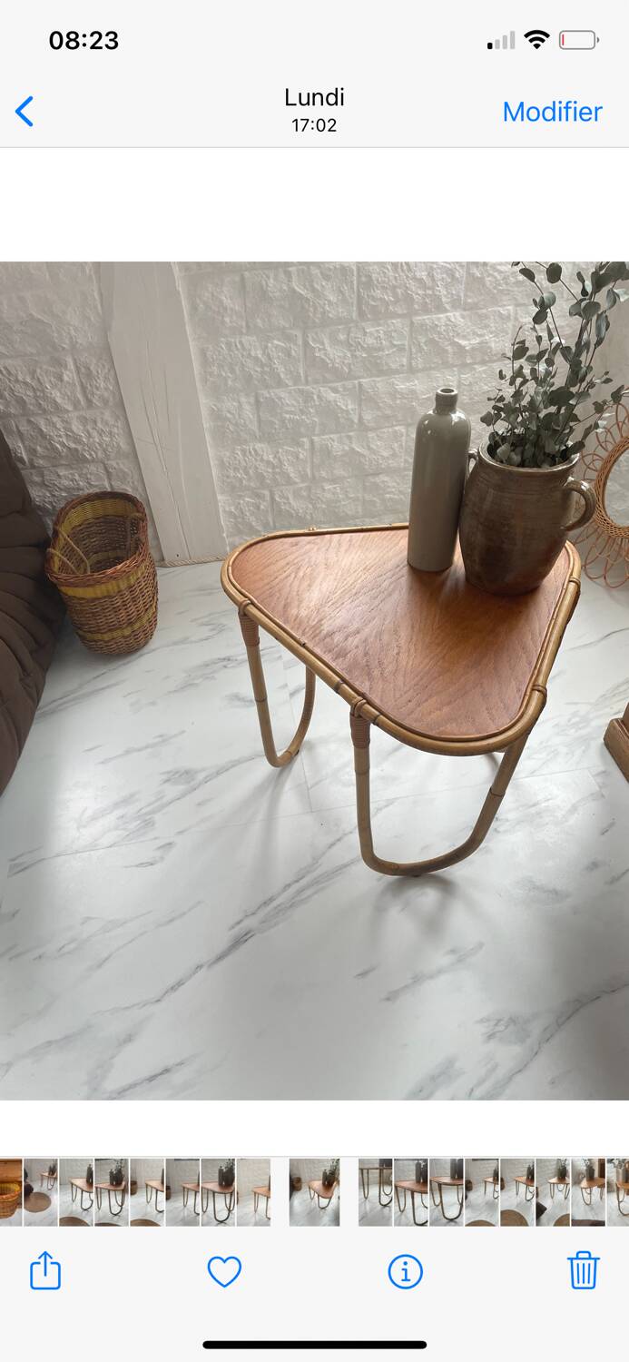 Small banbou tripod table from the 70s