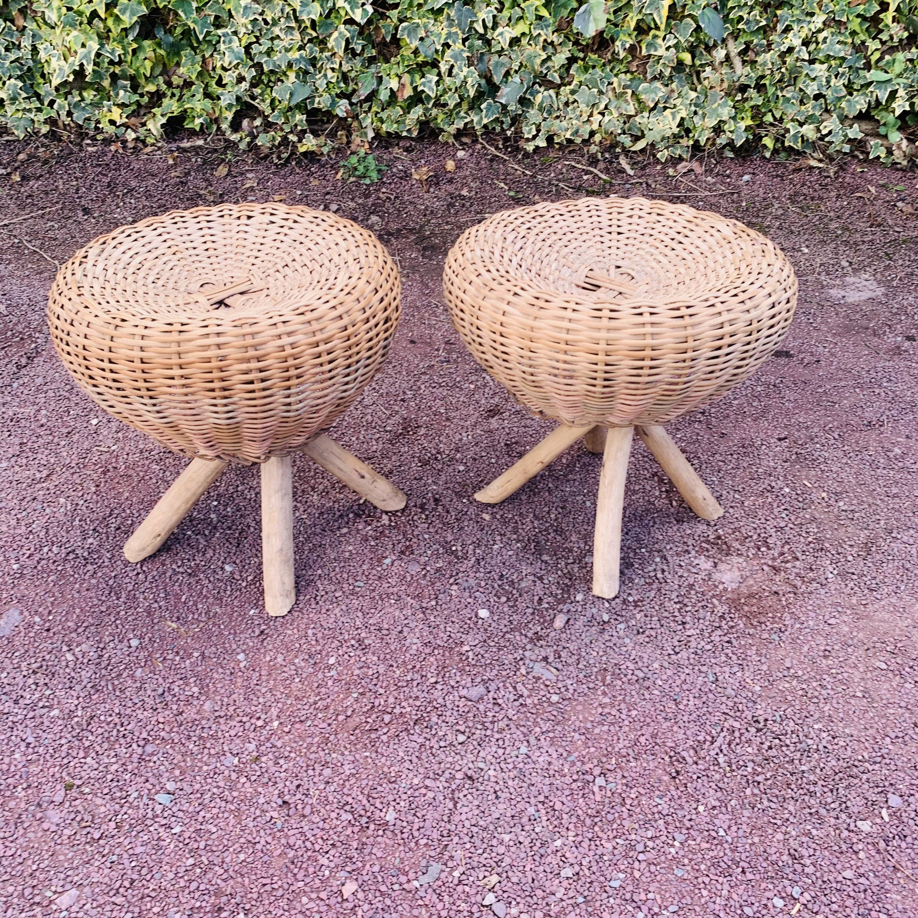 Pair of vintage wicker stools