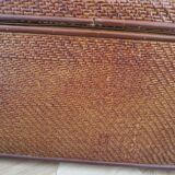 Vintage storage chest - curved - woven rattan - 1970s - mahogany colour