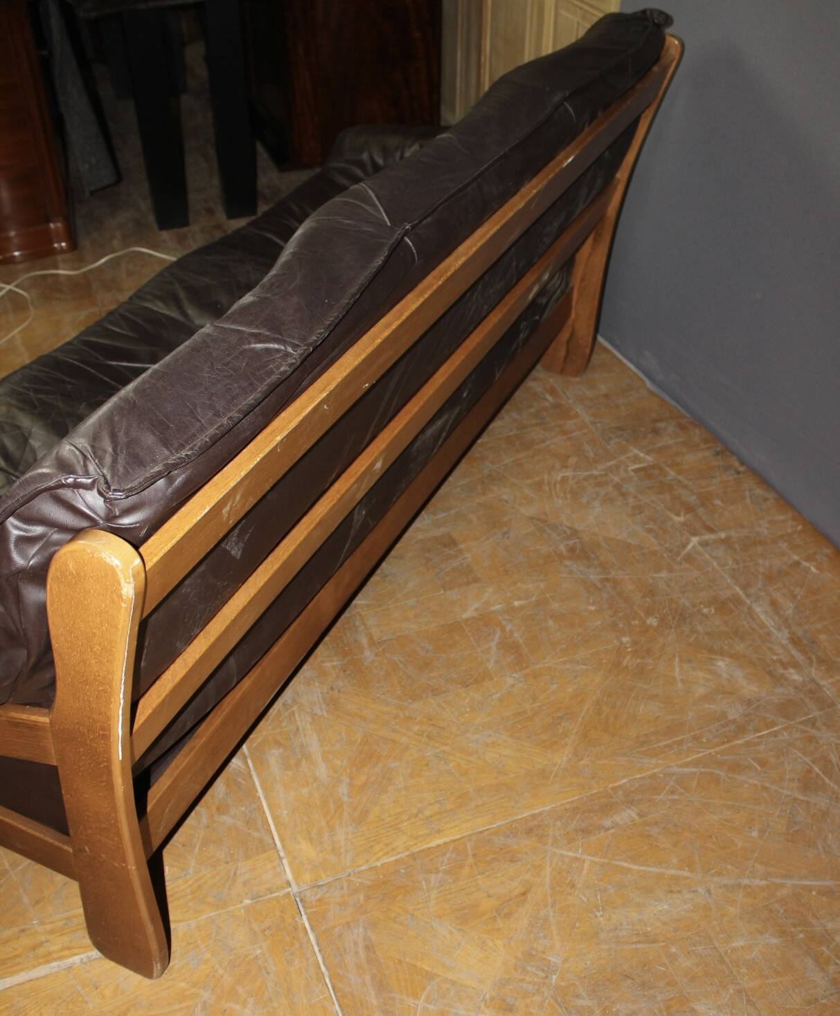 Brutalist Leather Sofa circa 1970