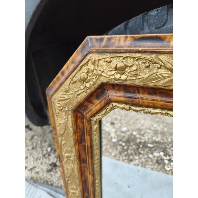 Miroir 19ème faux bois et stuc doré