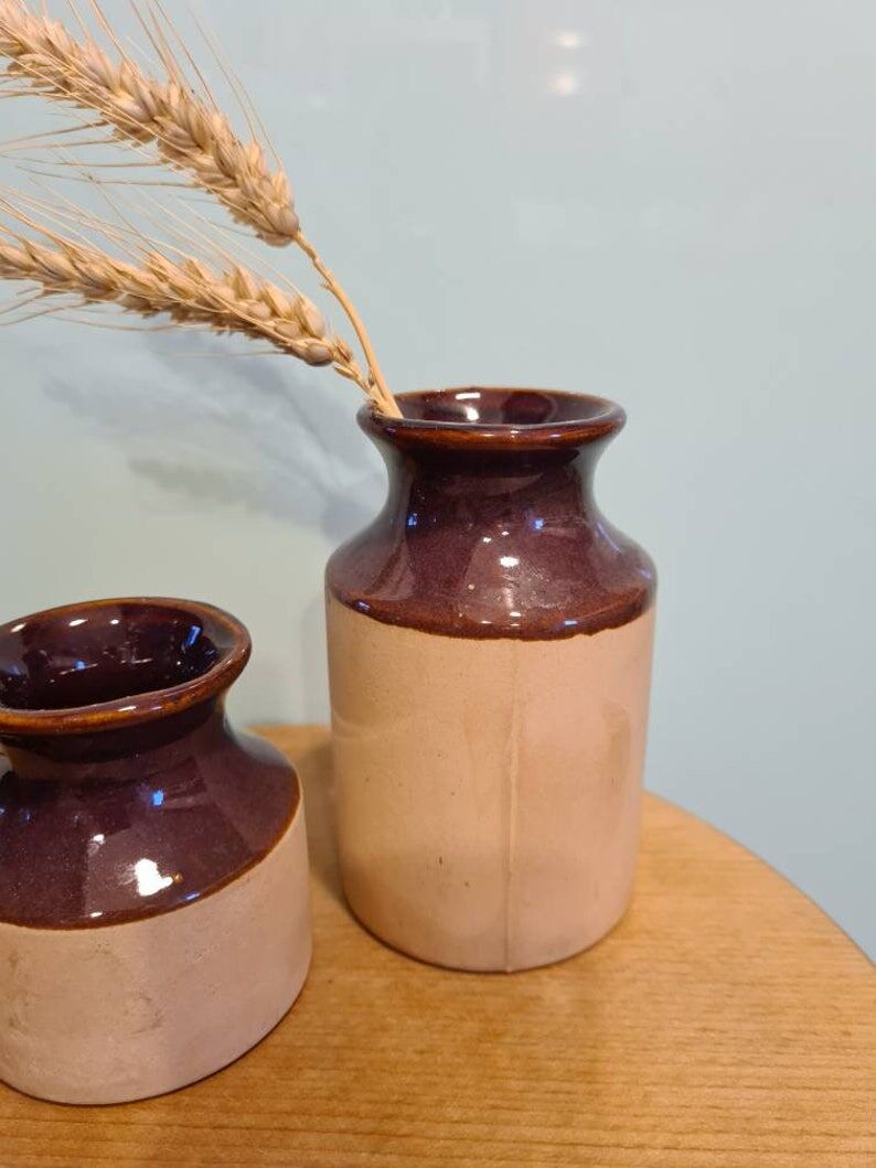 Duo vases anciens grès vernissé vintage mid century