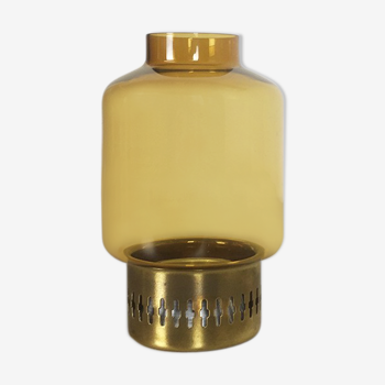 Yellow Glass and Brass Candle Holder by Hans - Agne Jakobsson, 1960 s