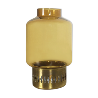 Yellow Glass and Brass Candle Holder by Hans - Agne Jakobsson, 1960 s