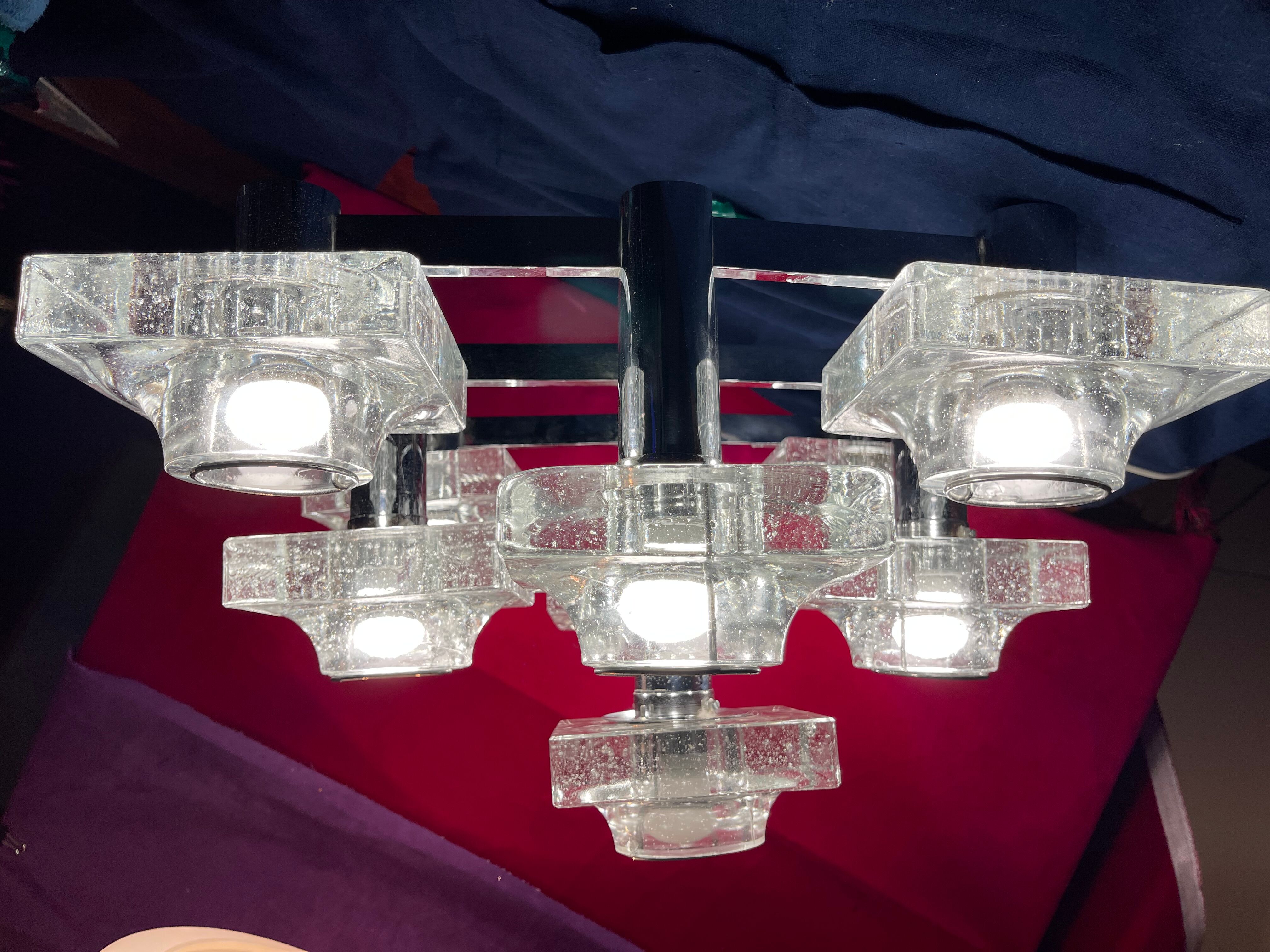 Italian design chandelier bubble glass 9 arms 1970
