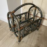Indonesian style bamboo and rattan magazine rack - 1960s - green stained