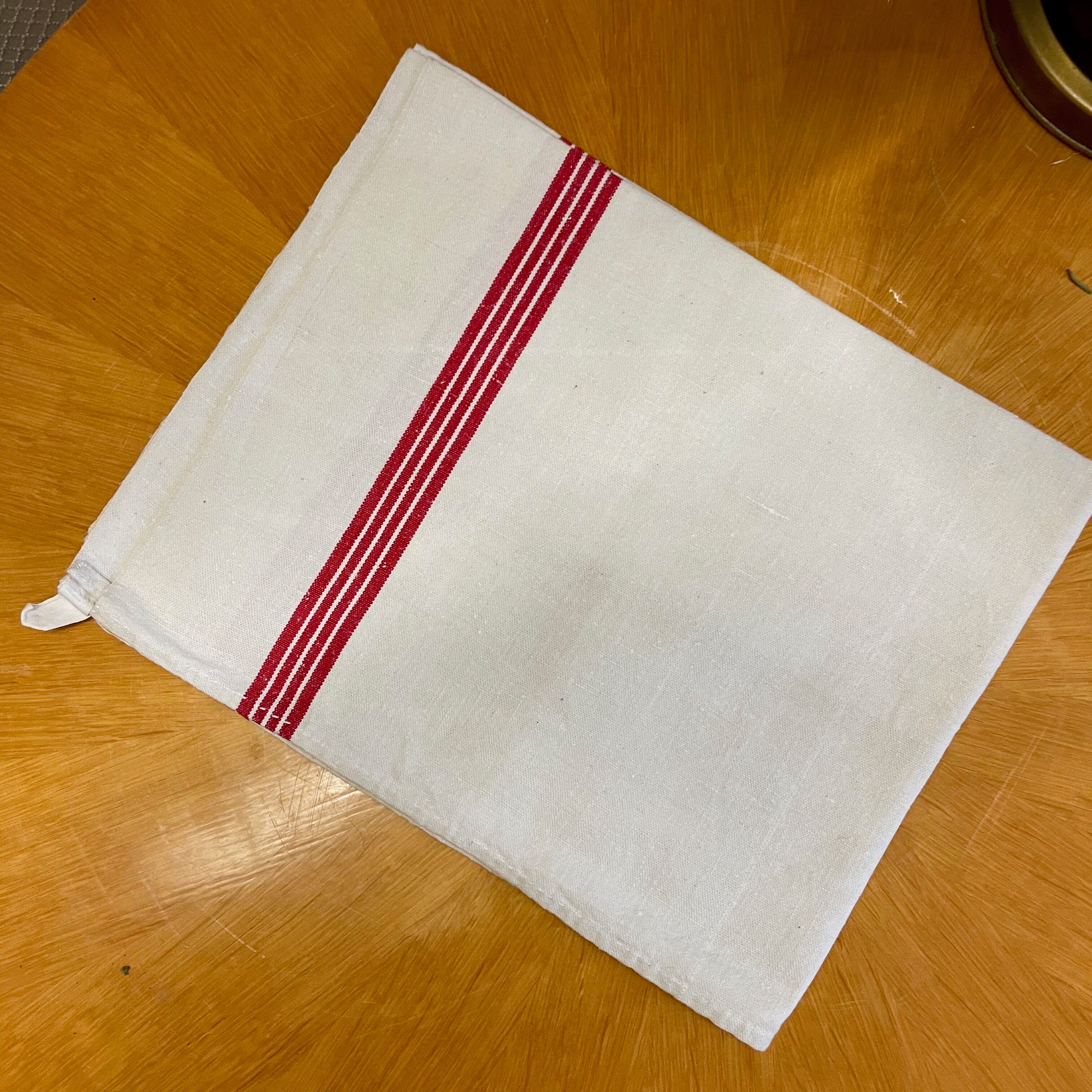 Lot of two old tea towels in mestizo red stripes monograms