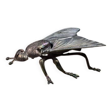 Grande mouche vintage ouvrante en métal irisé – Boîte décorative ou cendrier