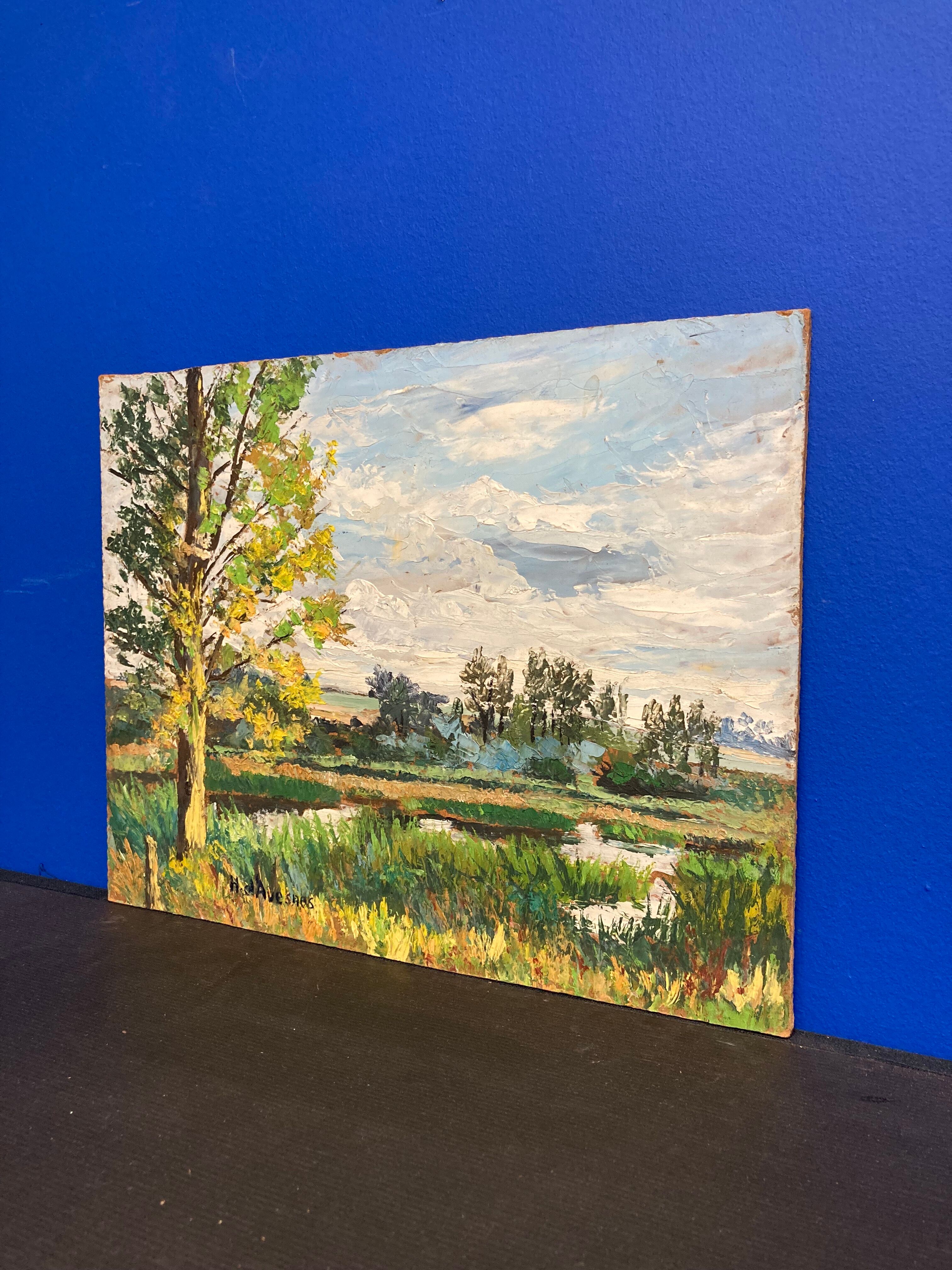 Oil on panel vintage green landscape