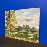 Oil on panel vintage green landscape