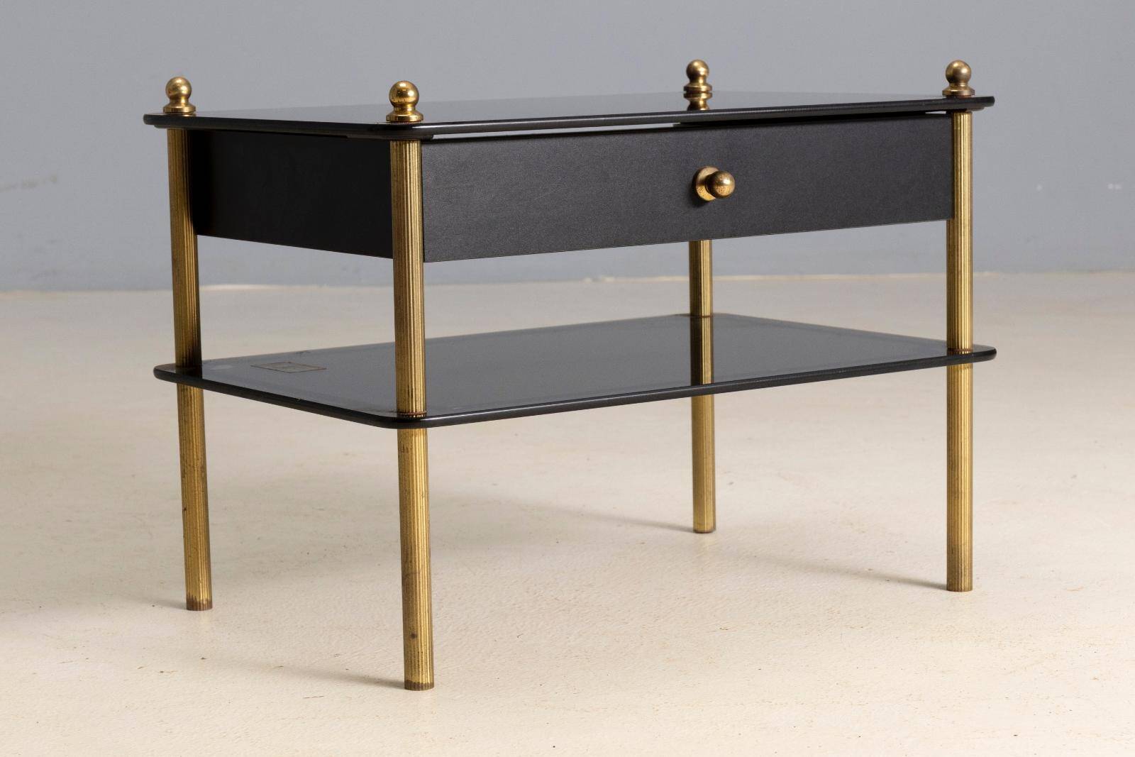 Glass and brass side table with drawer, 1970s, Europe