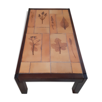Table basse Capron, motif herbier 1970