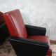 3-seater sofa and 2 rockabilly chairs in red and black skai