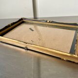 Cadre antique en bois noir et or 24 cm x 16 cm verre convexe