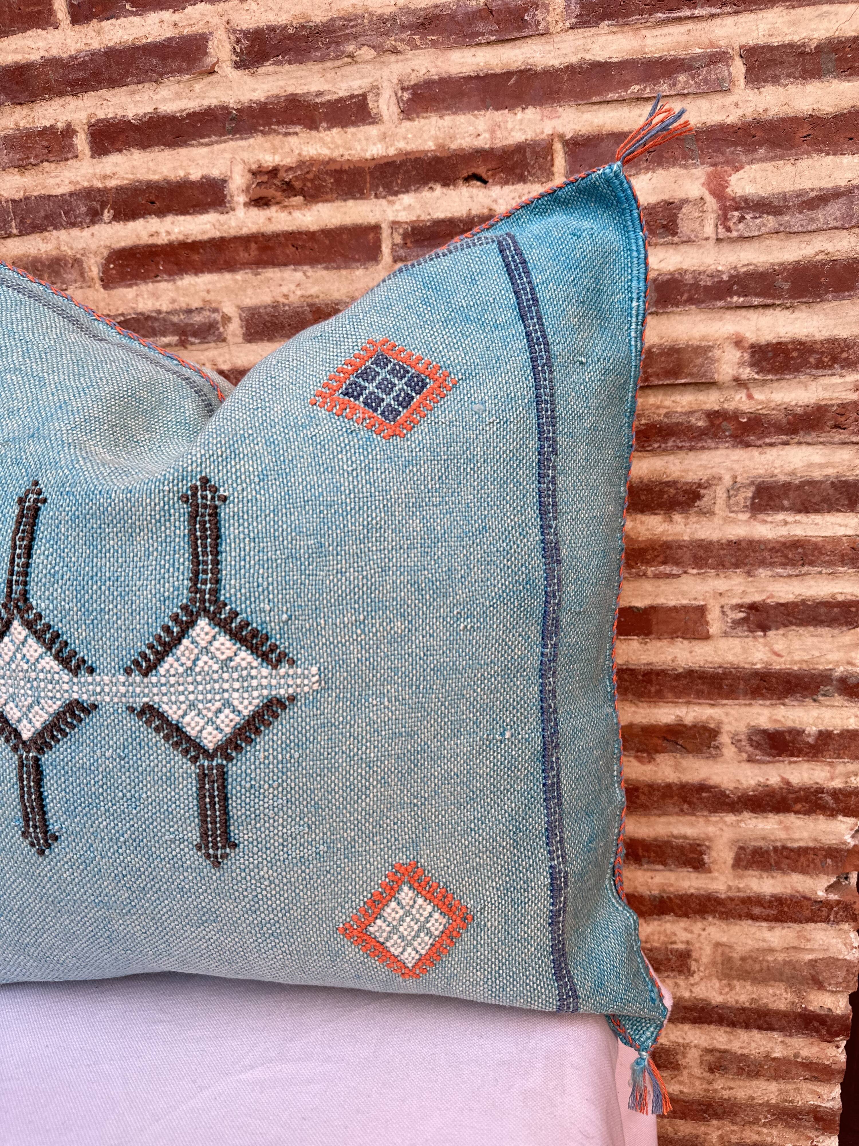 Handmade Moroccan silk cushion cover, cactus pattern