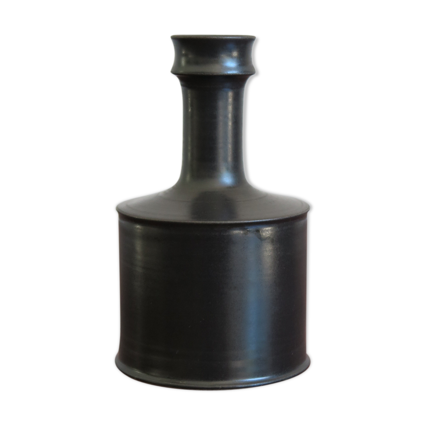 Italian black Ceramic vase by Franco Bucci, Pesaro, 1970s