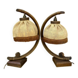 Paire de lampes de chevet en bambou et jute, années 70