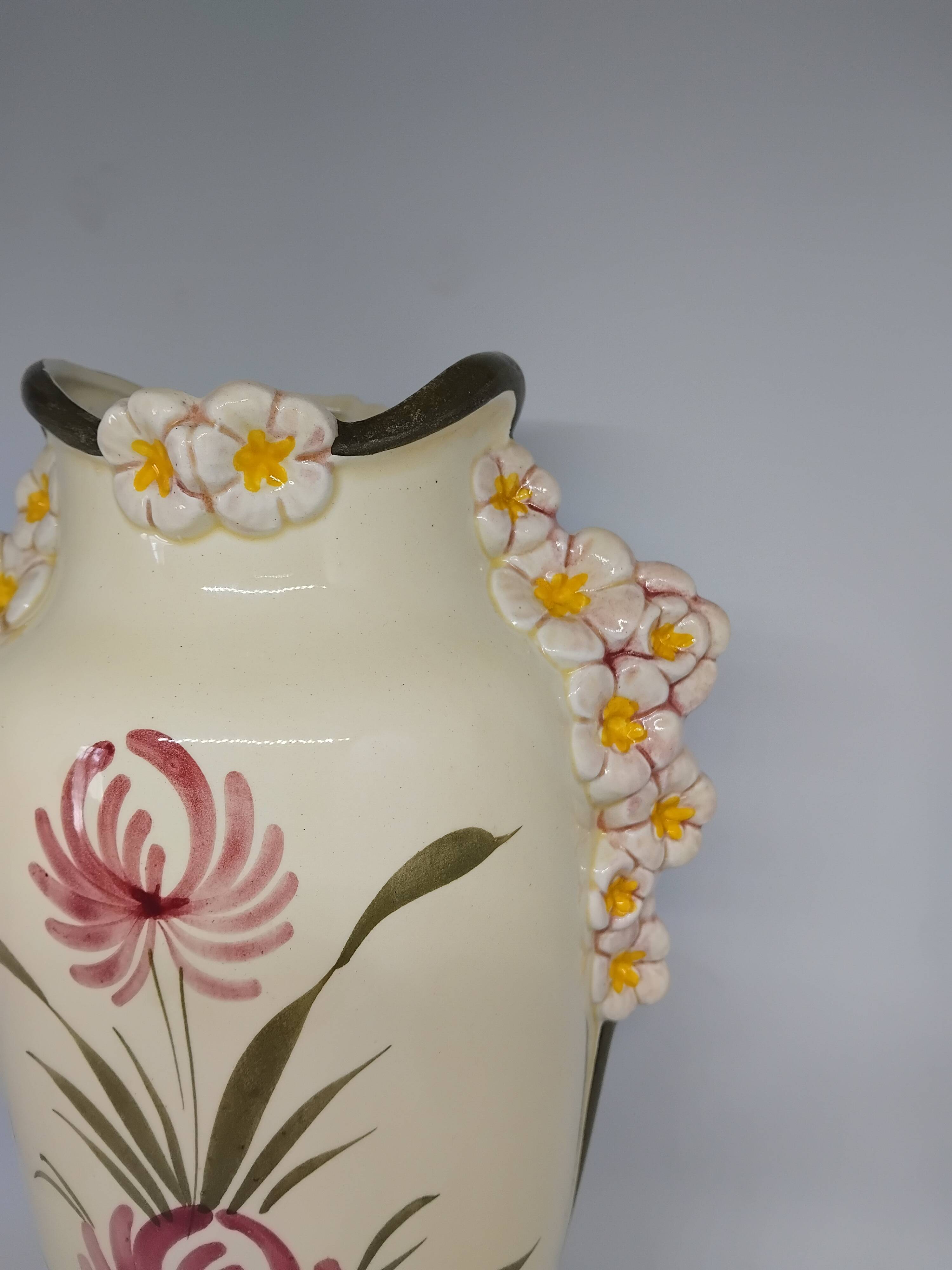 Large earthenware vase. Polychrome ceramic. Breton type.