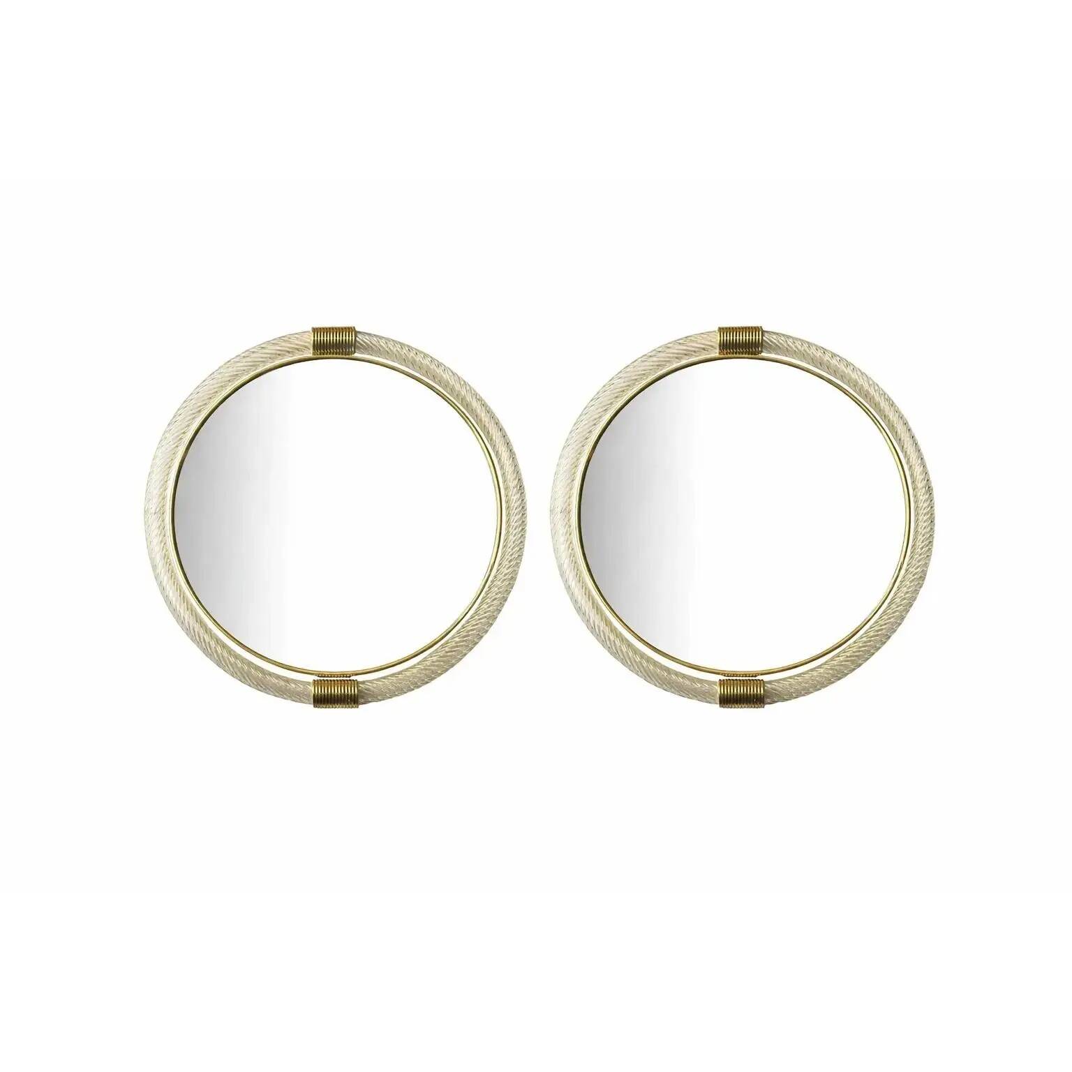 Classic Venetian Torciglione Murano Glass Wall Mirror Duo with Gold Leaf