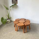 Flower coffee table set with elm tripod stools
