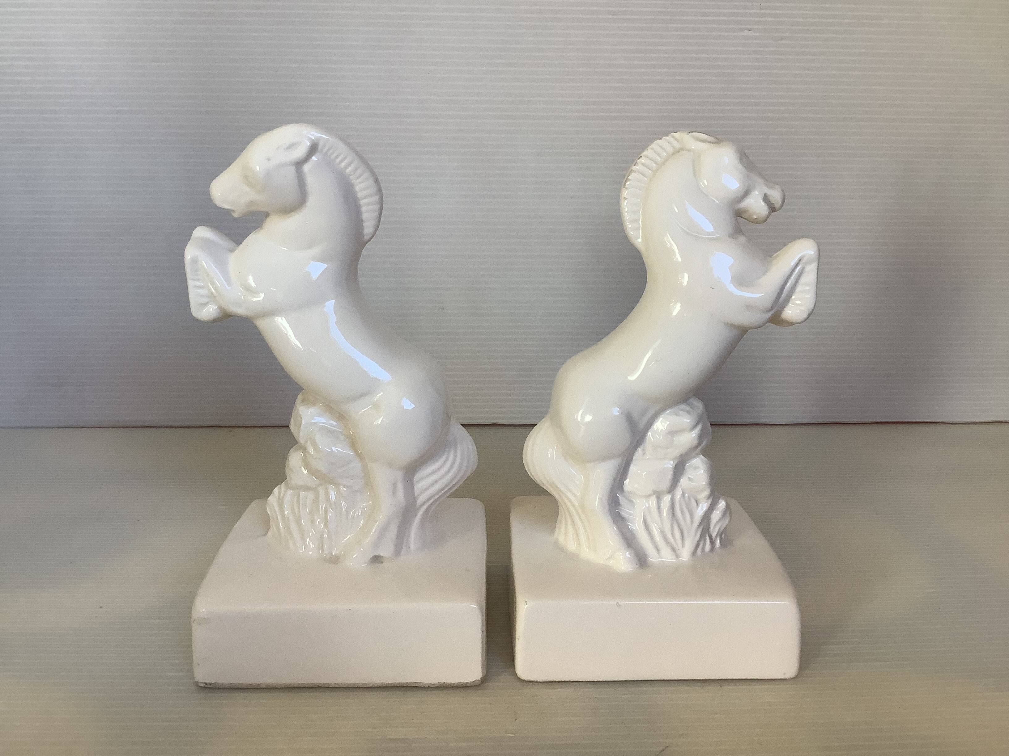 Pair of white horse bookends