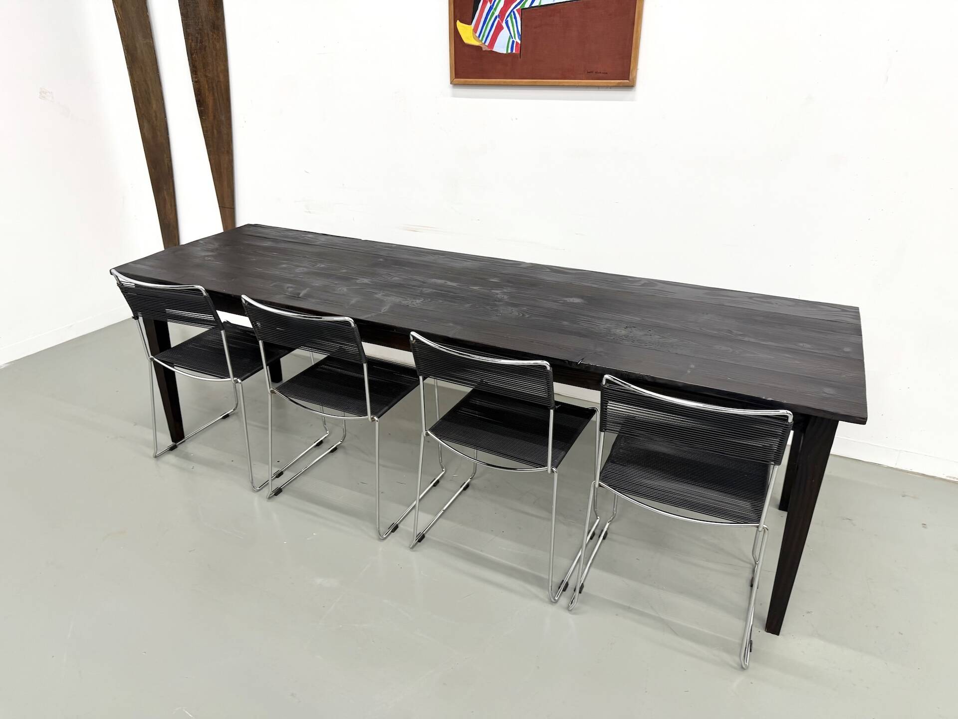 Large 1950s Farm Table in Burnt Wood (Shou Sugi Ban) – L245 cm