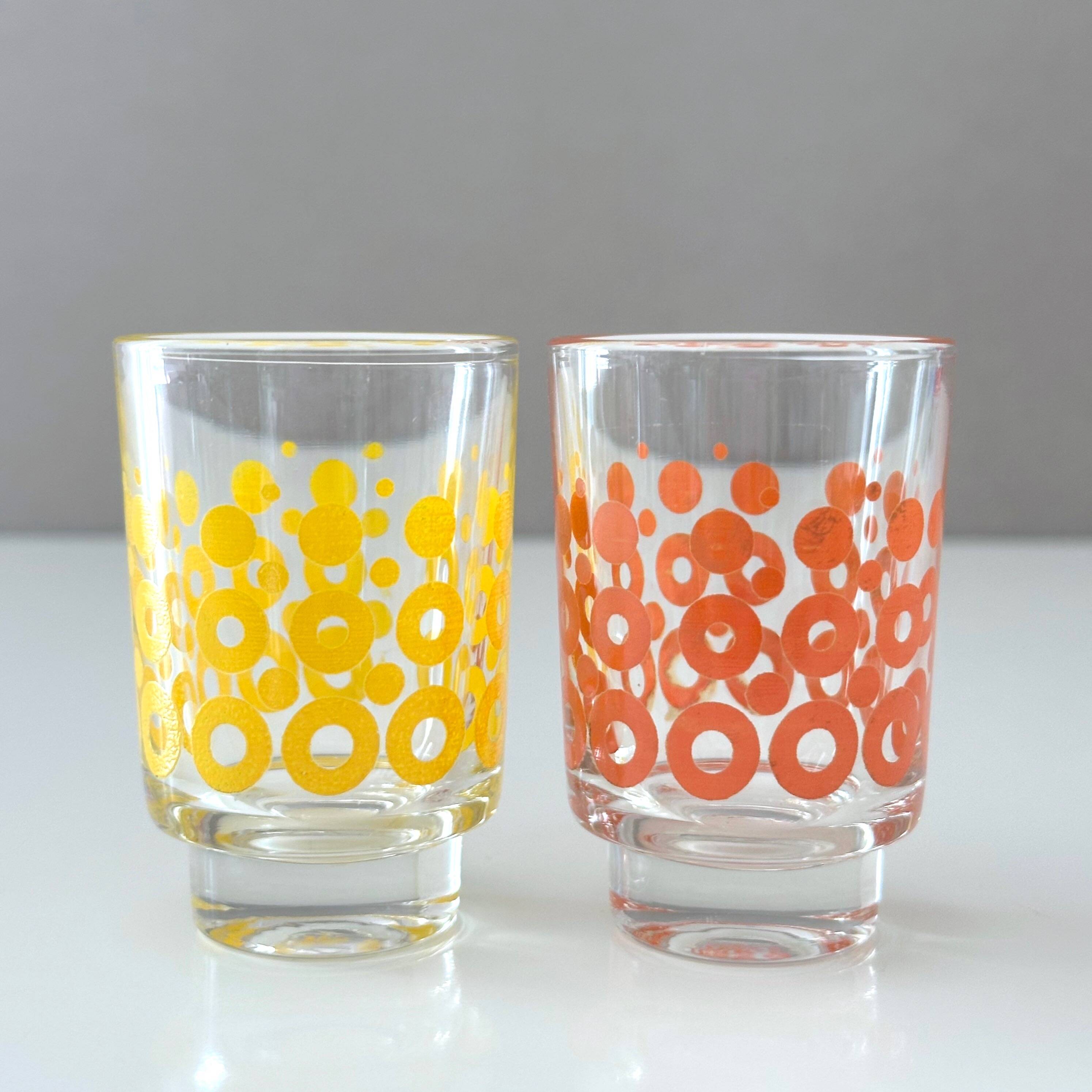 6 colourful vintage glasses, shot glasses Glashütte, 70's