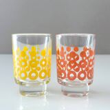 6 colourful vintage glasses, shot glasses Glashütte, 70's