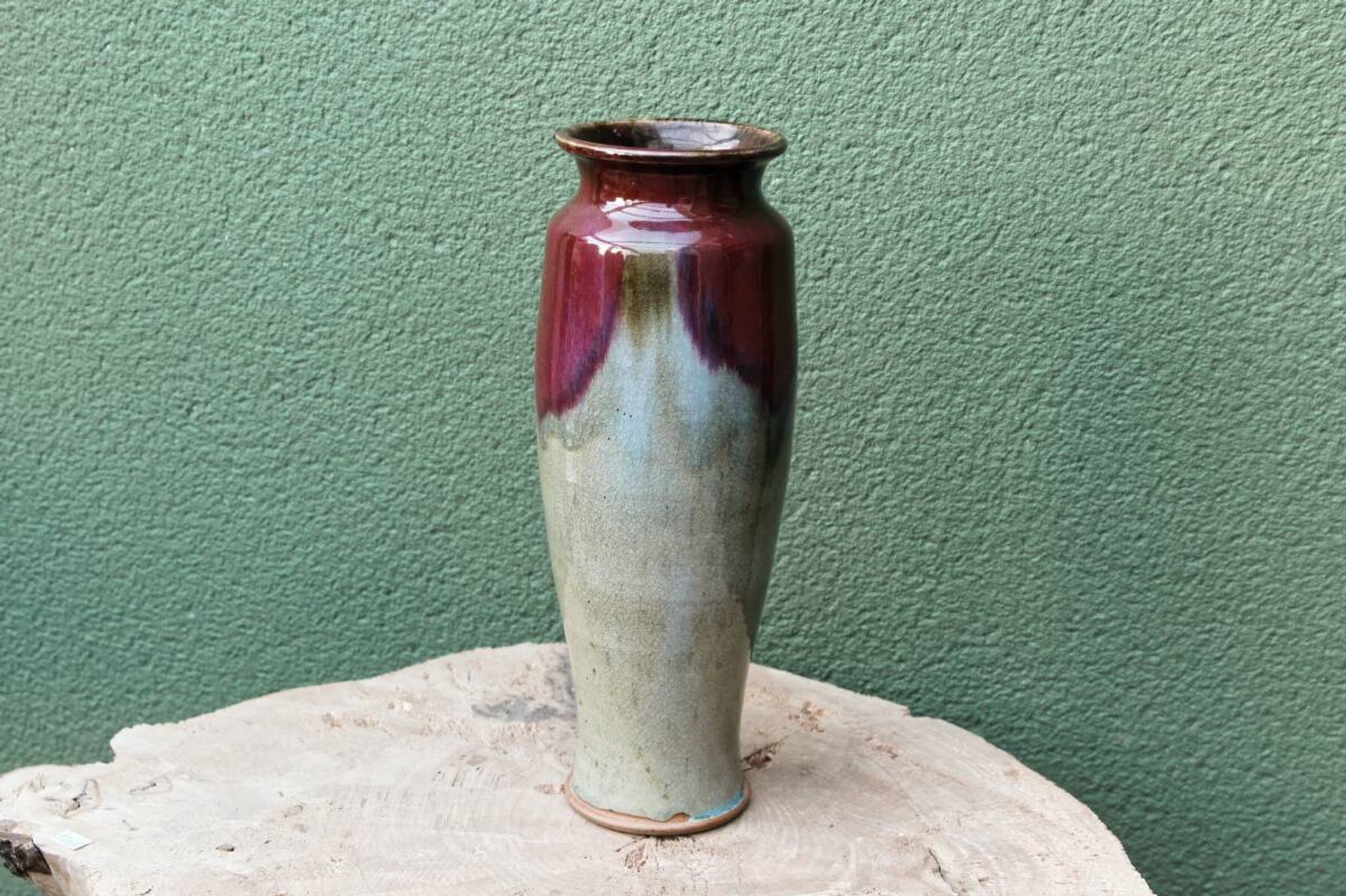 Glazed stoneware vase, signed, oxblood