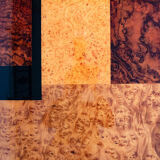 Coffee table, elm magnifying glass marquetry, bramble and black lacquer, 1980