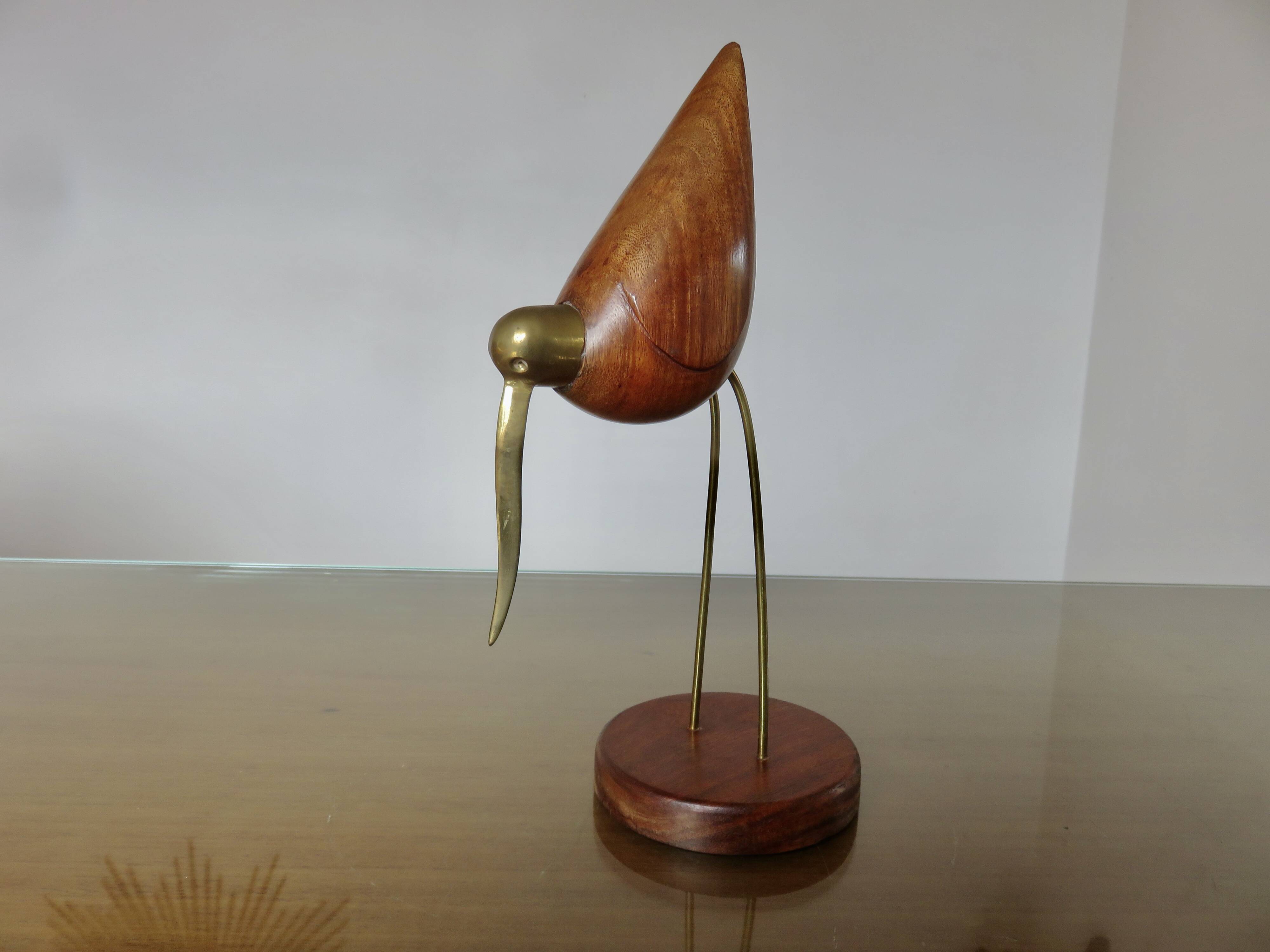 Scandinavian heron in teak and brass 1970
