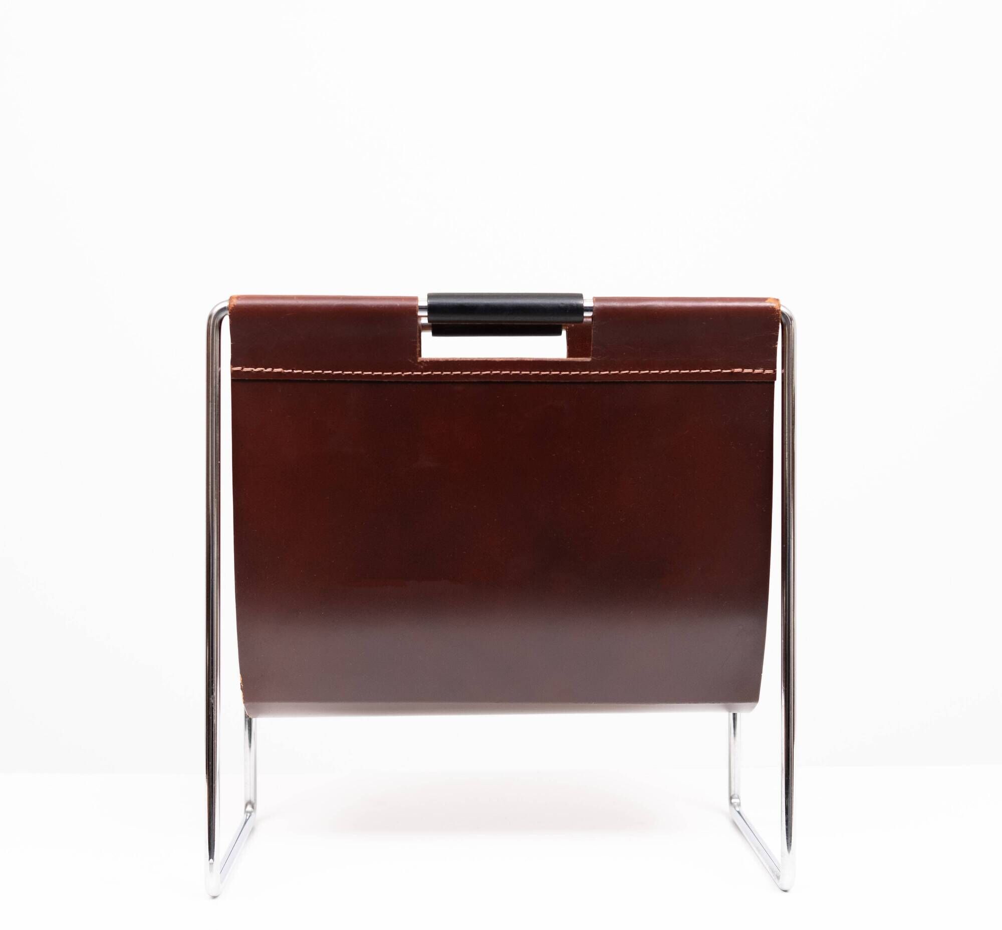 KINGFOM Porte-revues A4 En Cuir PU Marron - 2 Compartiments - Rangement Bureau Élégant