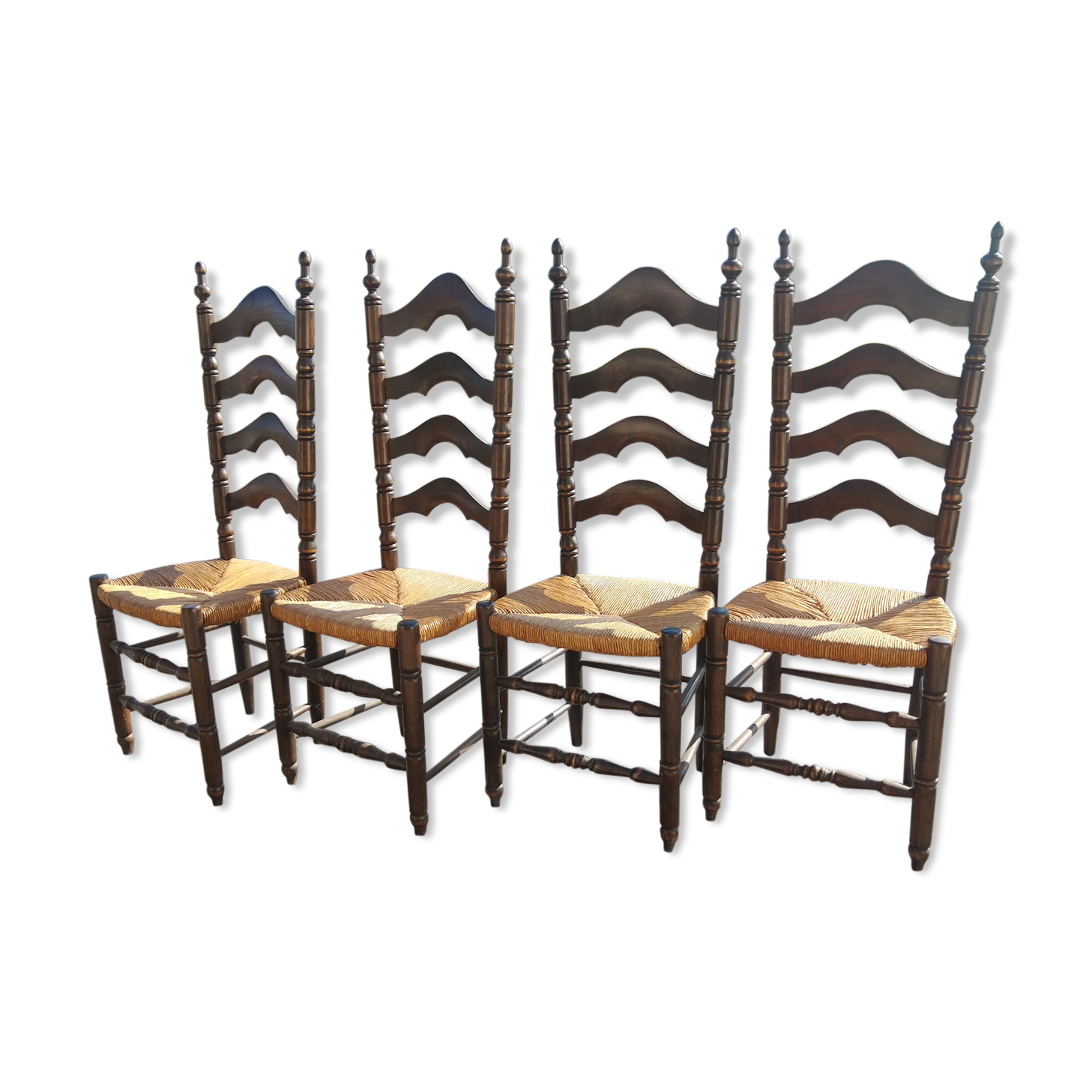 Set of 4 oak chairs with high backs