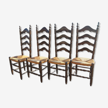 Series of 4 high-backed oak chairs