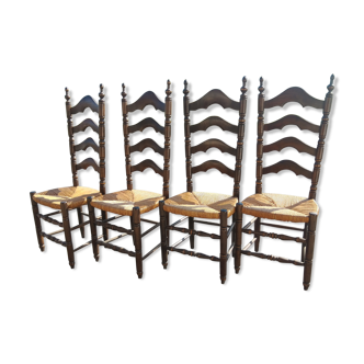 Series of 4 high-backed oak chairs